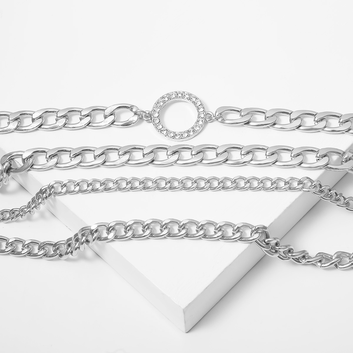 European and American cross-border jewelry, retro geometric mixed multi-layer necklace, female personality punk chain, round micro-inlaid necklace Specification drawing
