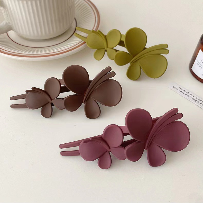 Korean large double bow hair clips, elegant and feminine, back head horizontal clip, plate hair clip, matte duckbill clip wholesale Specification drawing