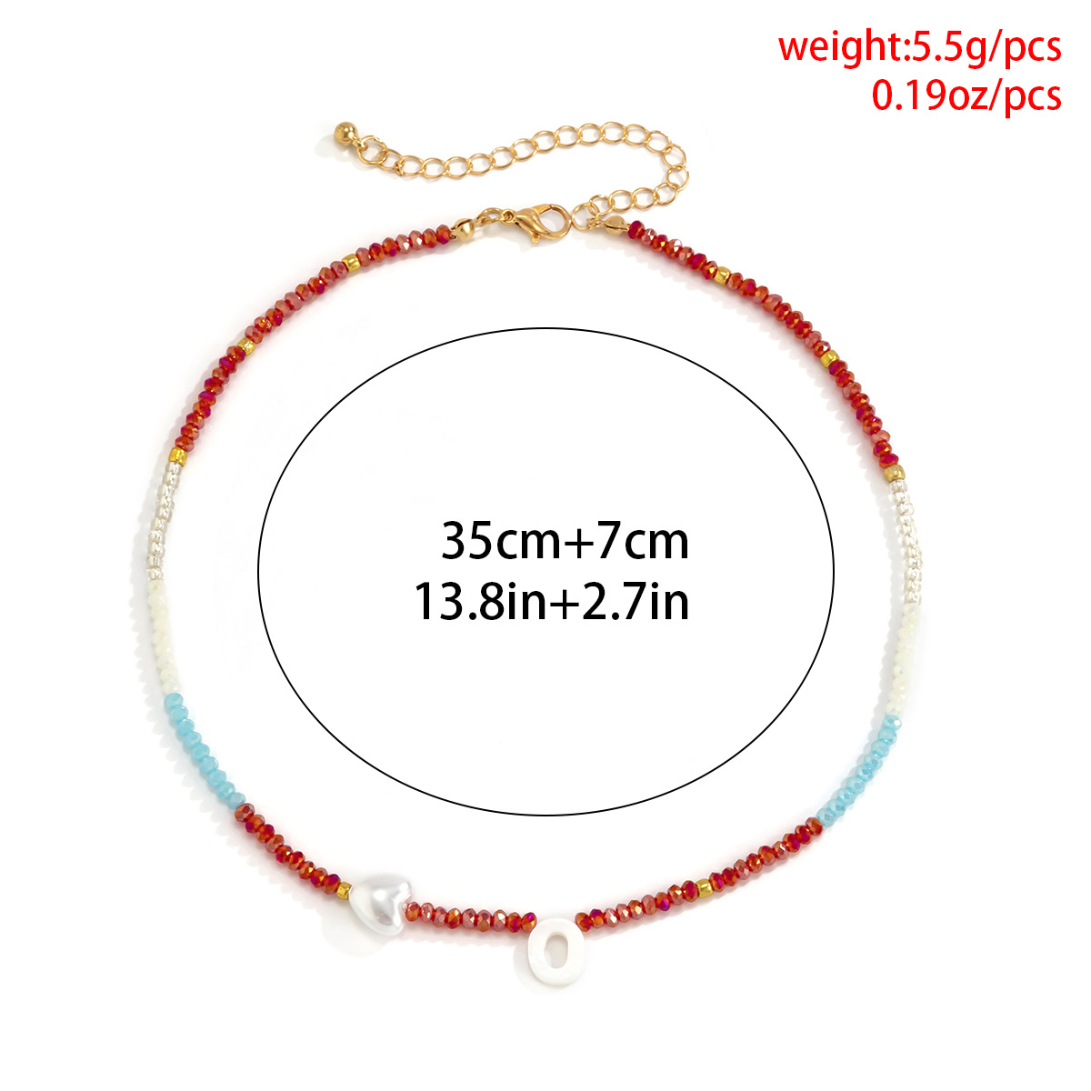 Pastoral and fresh handcrafted beaded crystal necklace, European and American cross-border shell letter pearl collarbone neckpiece Specification drawing