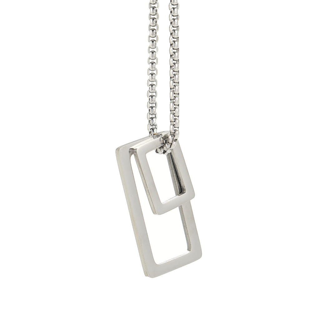 Wholesale of new cross-border square diamond-encrusted necklaces for men and women, light luxury, niche and simple geometric pendant couple sweater chains Item Picture