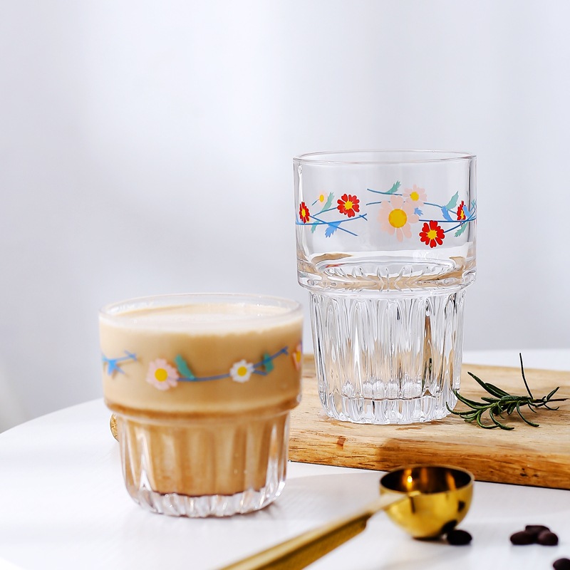 Boli American, Japanese and Korean InS-style Daisy glass cups, iced coffee cups, juice, cola and milk tea cups, and stackable water cups Specification drawing