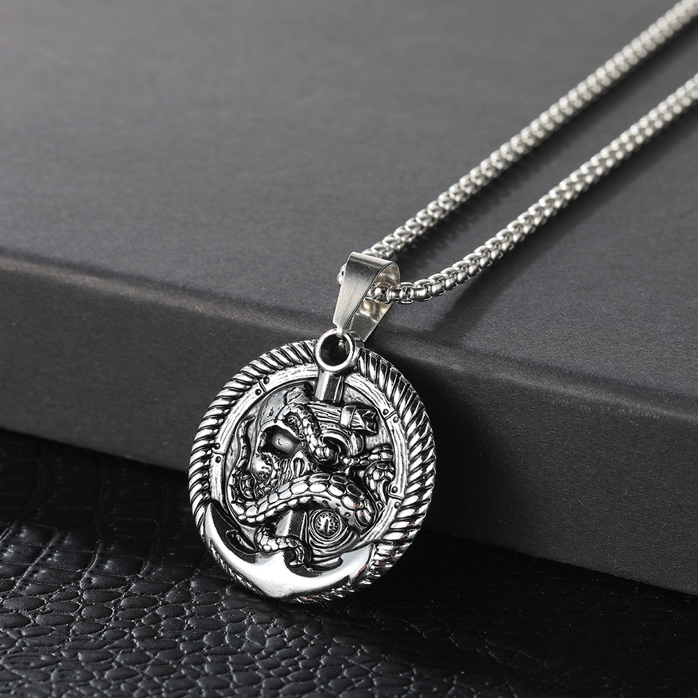 Wholesale of cross-border European and American personalized cross necklaces for men, hip-hop creative skull death pendants for men and women, and collarbone chains Specification drawing