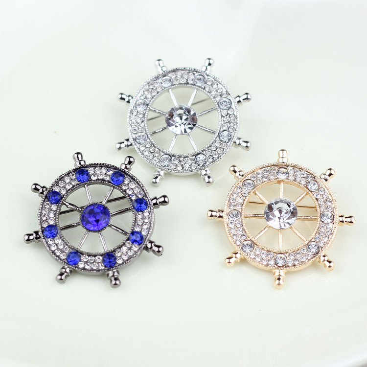 Z5 Yiwu factory Direct sales: Hot sales of retro alloy sparkling diamond rudder brooches, badges, corsages and accessories wholesale with free shipping Specification drawing