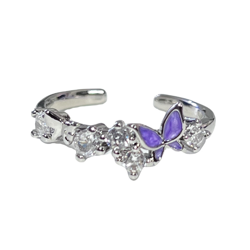 French gentle enamel purple flower forest-themed sweet and cool ring, a unique, exquisite and high-end light luxury fashion ring for women Item Picture