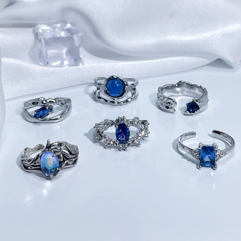 A sweet and cool, niche design blue zircon open ring, a sophisticated, light luxury, fashionable and versatile index finger ring for women details Picture