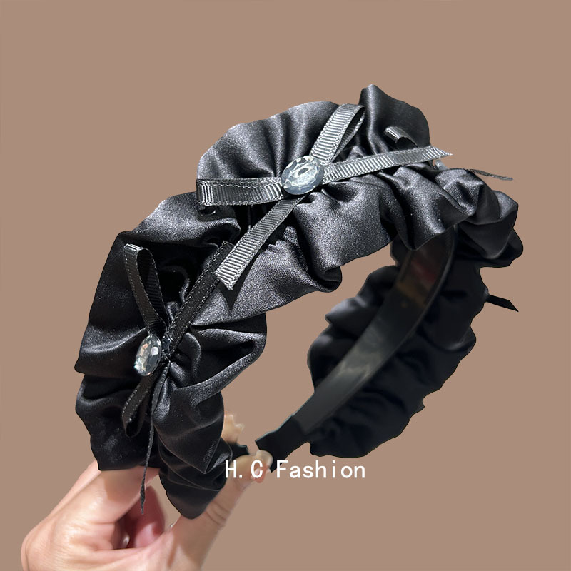 Retro light luxury French black pleated hairband, women's bow, black ear edge headband, elegant high head, versatile hair accessory Specification drawing