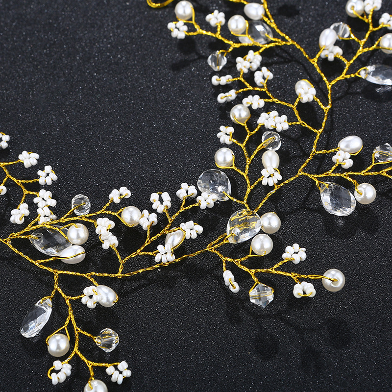 Cross-border new rice bead hair bands, European and American wedding accessories, bride's headwear, handcrafted pearl rhinestone hair accessories, hair bands wholesale Specification drawing