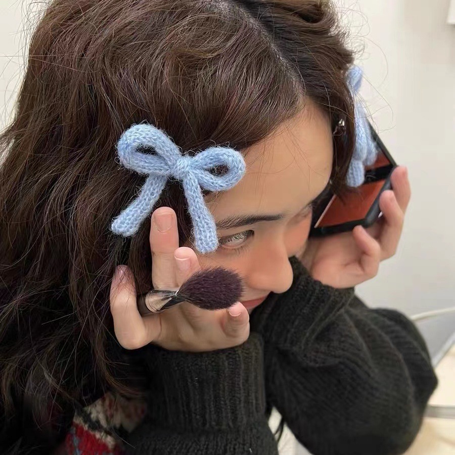 Candy-colored wool bow ribbon hair clip, cute and sweet, soft girl, broken hair bangs clip, edge clip, children's hair accessory, girl full figure
