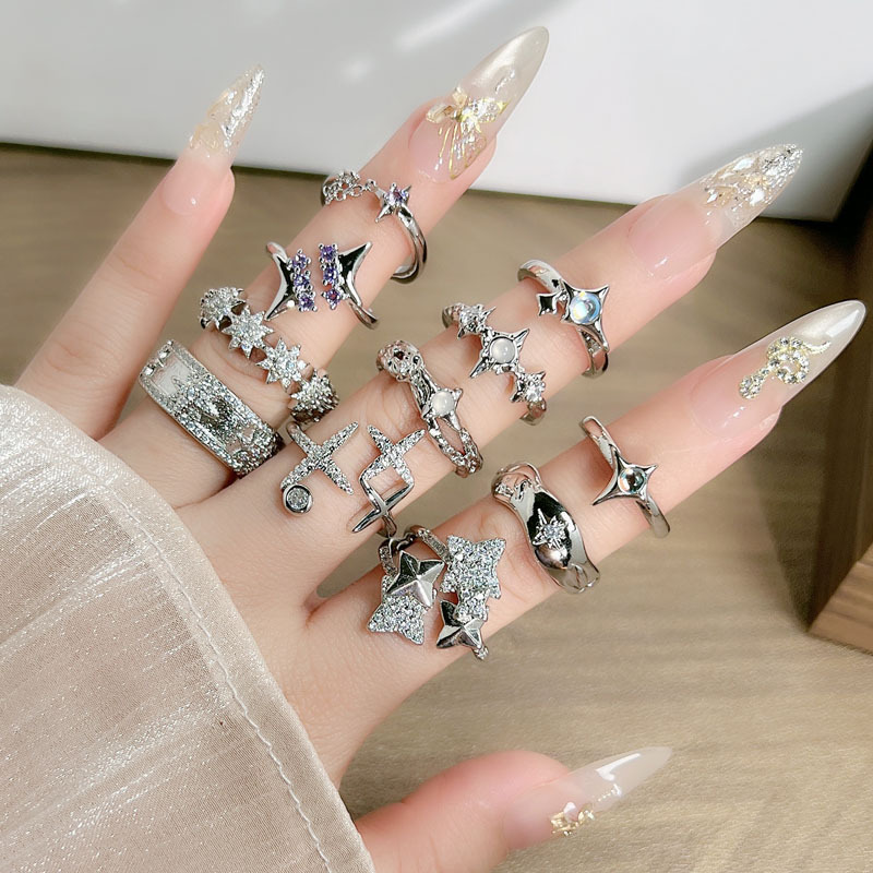 Minimalist irregular starlight style punk androgynous open ring, versatile for women, and a niche stacked index finger ring details Picture