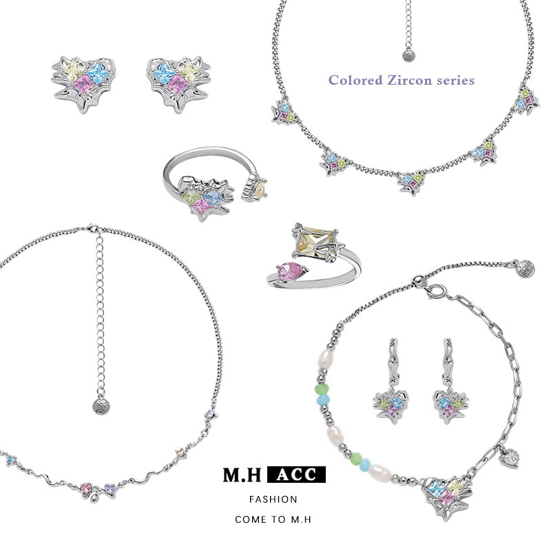 Light luxury color liquid heart-shaped opening ring for women wholesale, fashionable and versatile ring, sweet and cool spice girl adjustable jewelry full figure