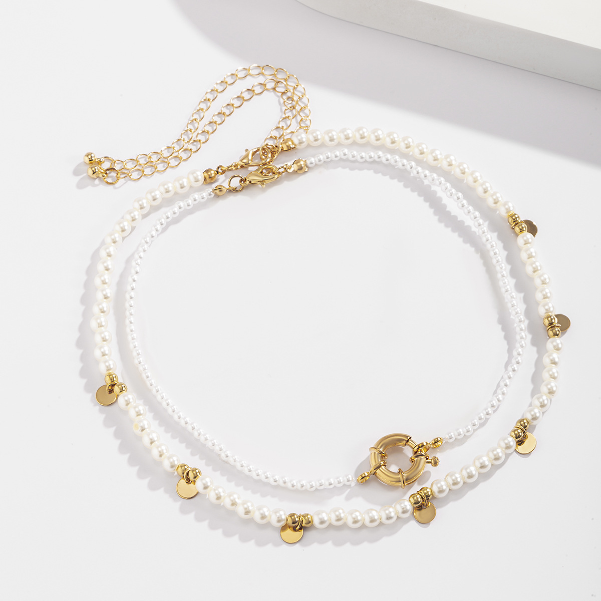 Retro imitation pearl geometric tag necklace, country rice bead geometric round bead necklace, European and American cross-border snow soft jewelry details Picture