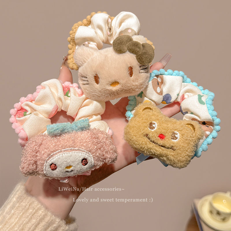 Cute little rabbit cat large intestine hair band, women's bun hair tie, non-damaging and durable hair tie, children's rubber band headwear details Picture