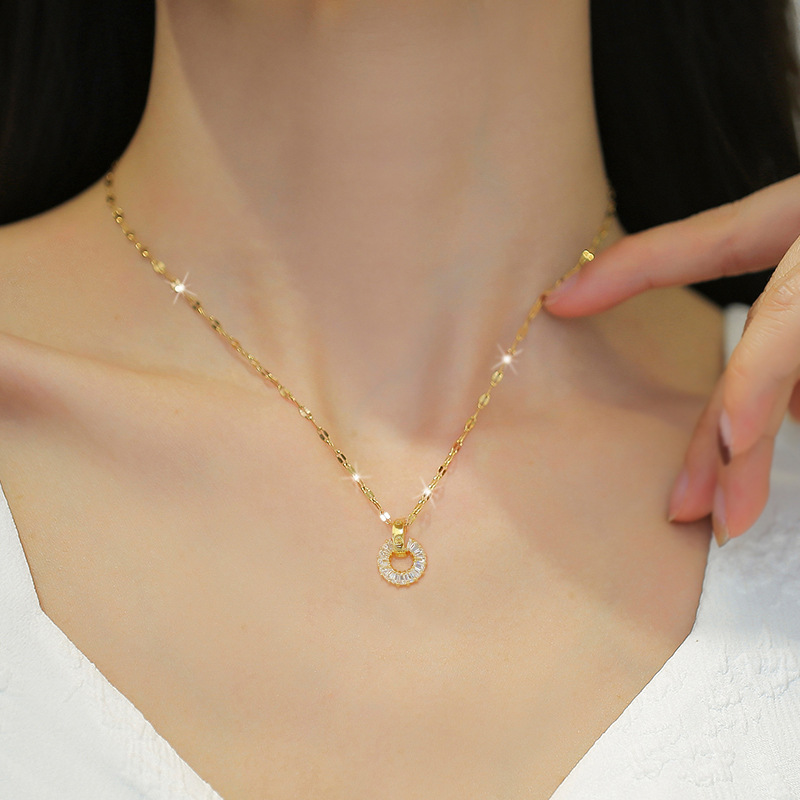 【 Titanium Steel 】 Full diamond ring necklace and earrings set, light luxury, slightly inset, personalized and elegant banquet earrings and necklaces combination details Picture