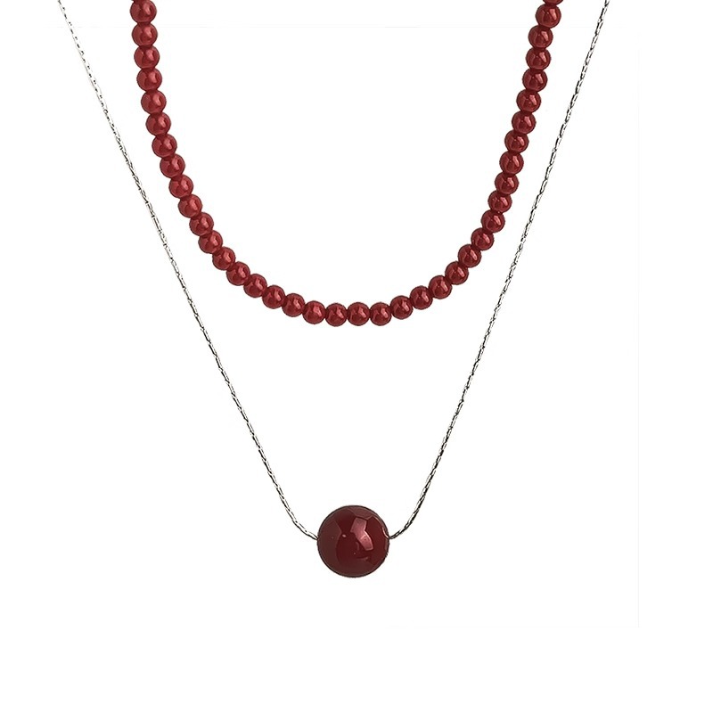New Chinese-style Ankela red beaded necklace, snake bone chain, women's niche, elegant and fashionable neckchain, collarbone chain Item Picture