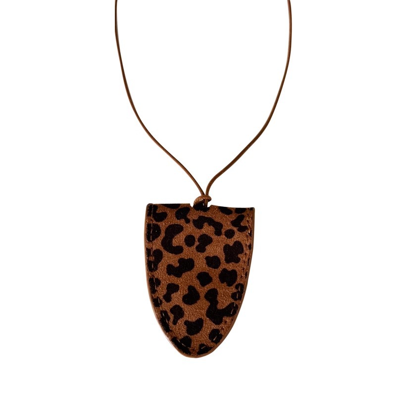 Leopard print leather triangular glasses bag, leather rope necklace, retro Maillard sweater chain, European aesthetic necklaces Item Picture
