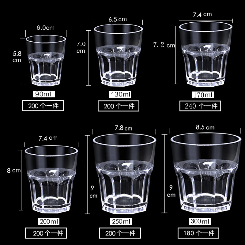 PC acrylic transparent octagonal cup beer mug, plastic anti-drop household water cup specially designed for bars and KTVS, thickened and heat-resistant details Picture