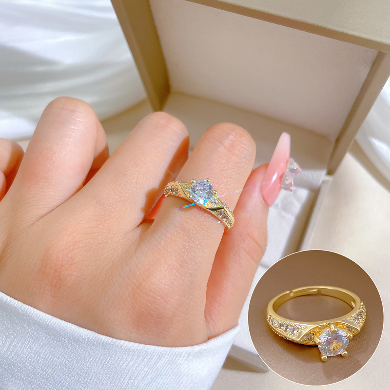 【 Real Gold 】 Eight-heart, eight-arrow, full diamond ring with adjustable opening, simple Japanese-style ring couple rings full figure