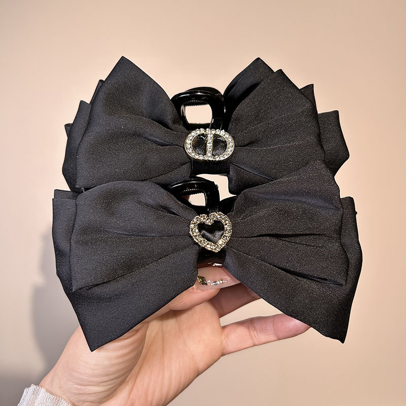 Korean version satin double-sided bow large scratch-off princess headwear on the run, heart-shaped hairpin, updo shark hairpin for women full figure