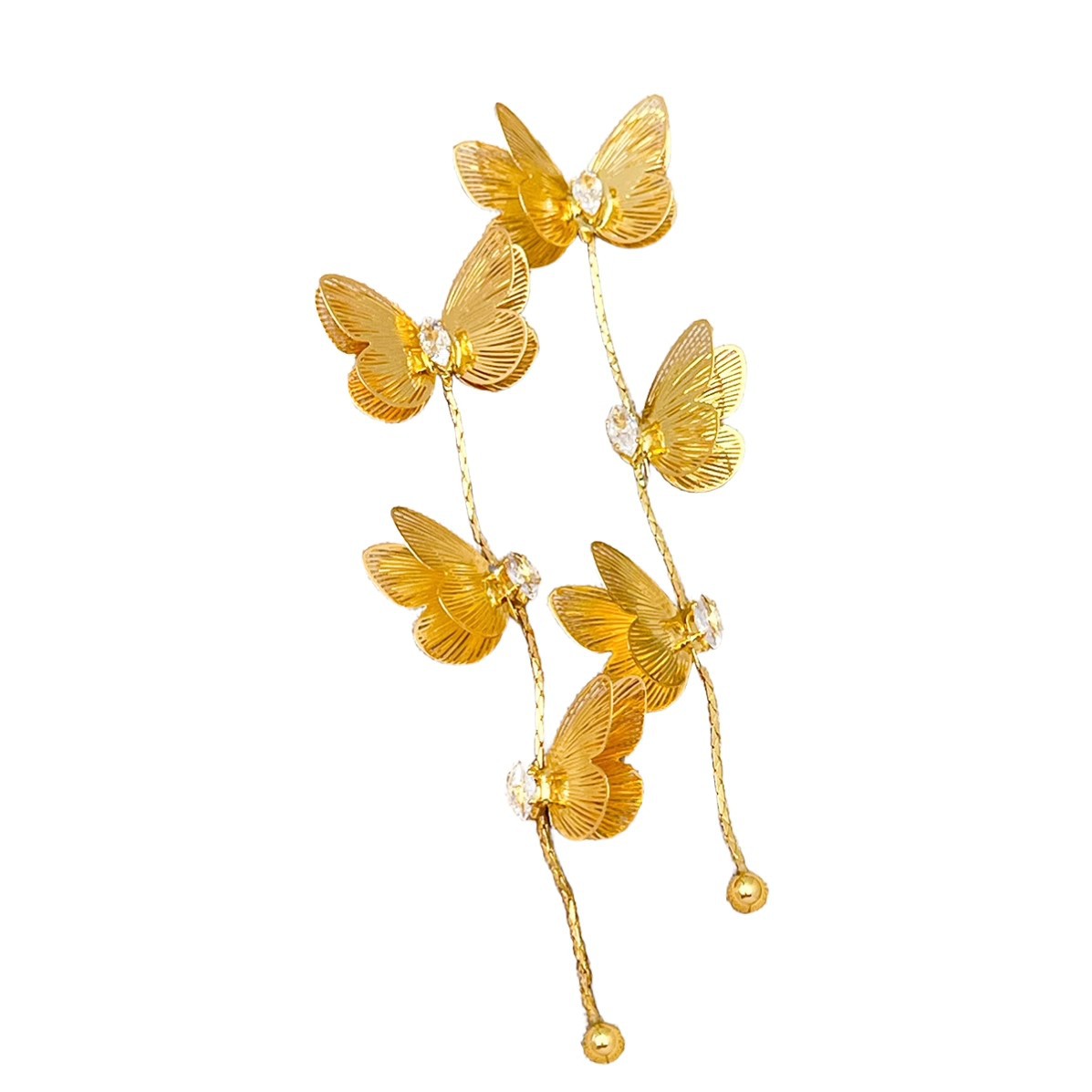 The golden three-dimensional butterfly tassel earrings exude a feminine, light luxury and high-end feel. The design of the earrings is exaggerated and can make the face slimmer Item Picture