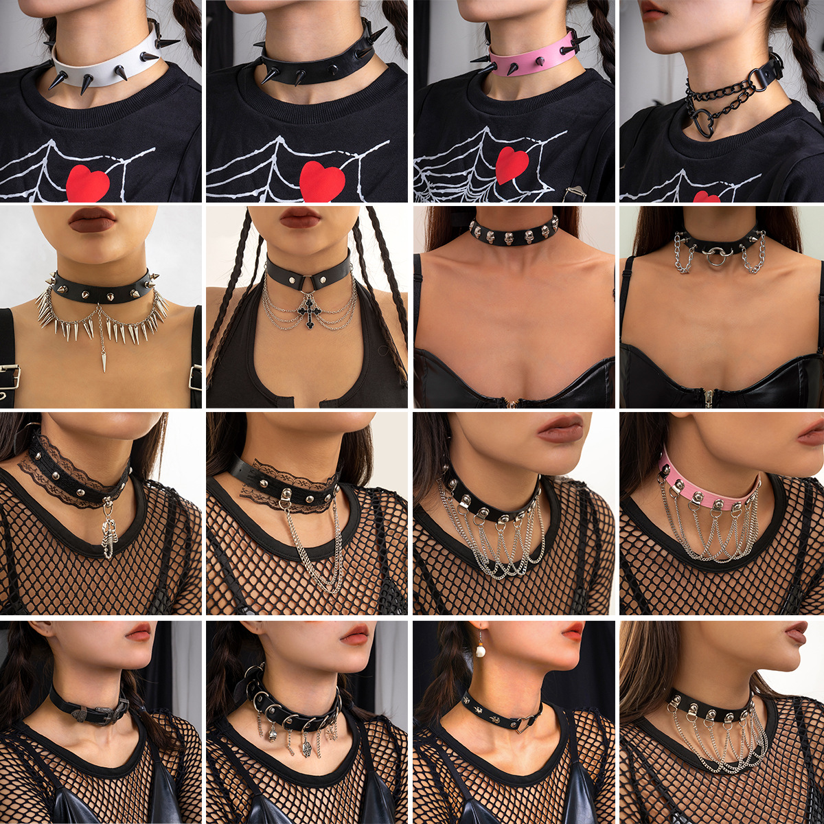Sweet and cool black PU heart-shaped necklace from Europe and America, choker personalized Halloween collarbone chain collar full figure