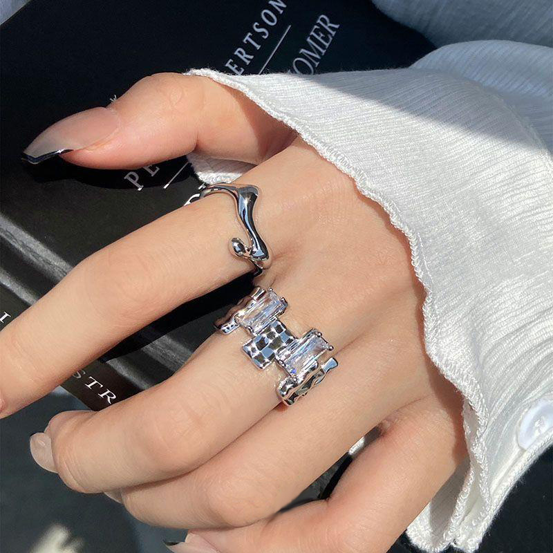 Irregularly pieced zircon open ring for women's ins, unique design sense index finger ring, cold style, high appearance level ring details Picture