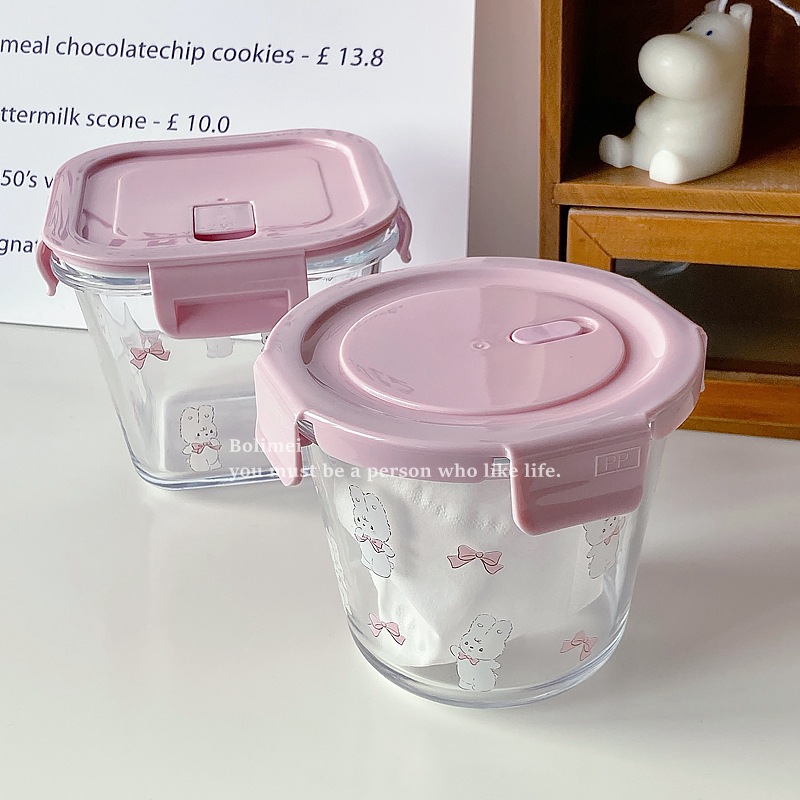 Bolimei Bow Rabbit Glass Food Preservation Bowl, heat-resistant glass bowl with lid seal, girlish heart glass bowl Application Scenario