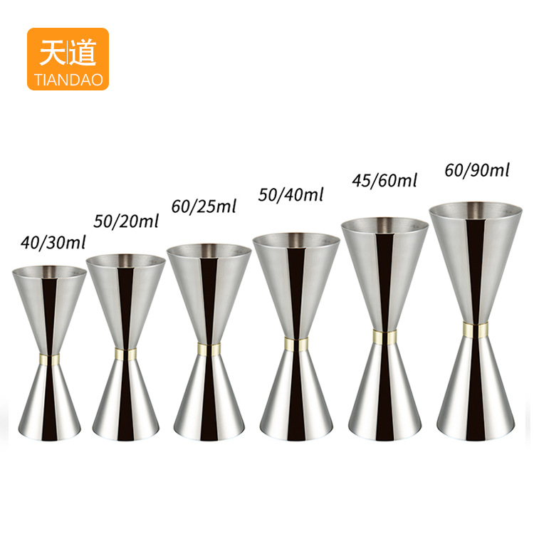 304 stainless steel gold-rimmed double-headed wine measuring glass, measuring cup with scale, ounce cup, bar cocktail tool set details Picture
