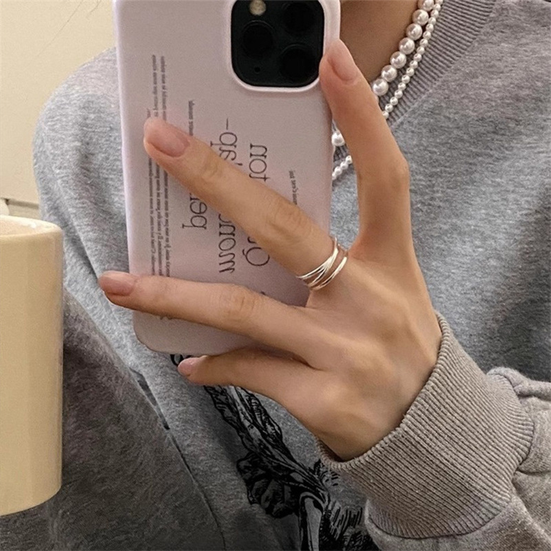 A simple 925 sterling silver cross three-layer ring from South Korea, a cold and elegant index finger ring for women, with a niche design and an open ring Specification drawing