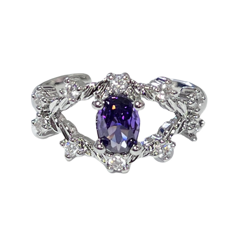 Sweet and cool Girl Y2K Geometric heart purple diamond Open ring, a delicate, light luxury, niche and cold style ring with a feminine touch Item Picture