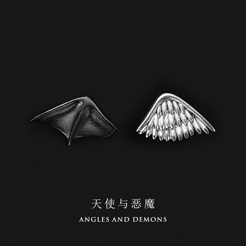 Niche design angel and devil stud earrings, ins style cross-border creative small earrings, couple earrings, Halloween full figure