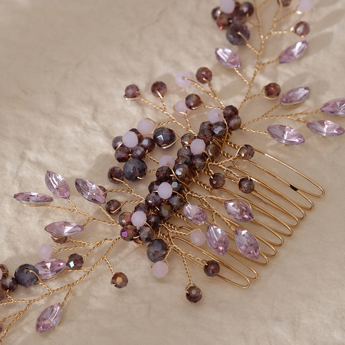European and American cross-border retro water diamond insert comb, handcrafted ancient-style Hanfu hair accessory, purple crystal hair comb, bride's headwear Application Scenario
