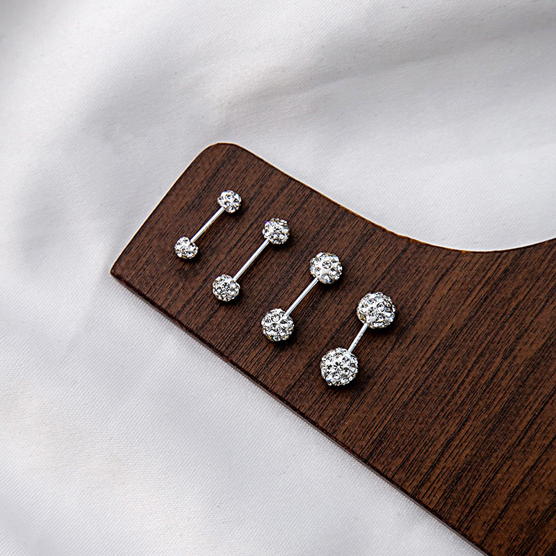 Silver needle simple commuting small spiral ear bone stud, daily exquisite dumbbell diamond-encrusted ear stud, niche earrings for women details Picture