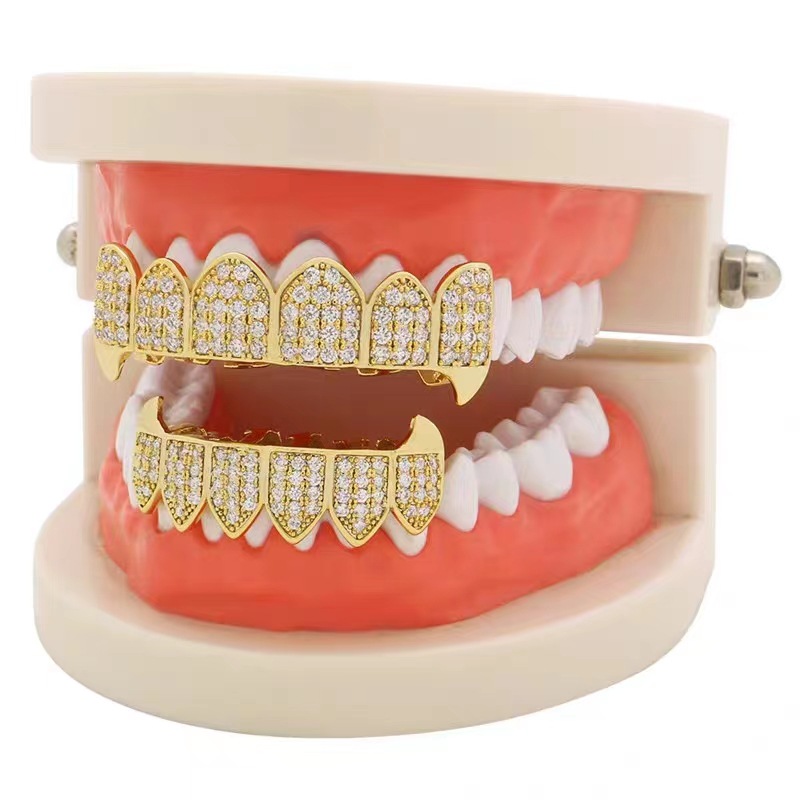 Cross-border new gold-plated micro-inlaid zircon hip-hop braces, gold and silver teeth, hiphop cool accessories supplied by the manufacturer Item Picture