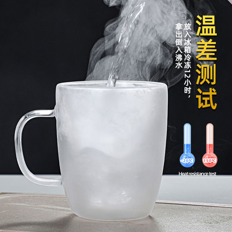 Double-layer mugs, high-temperature resistant tea brewing cups, household coffee cups with handles, double-layer glass cups, breakfast milk cups details Picture