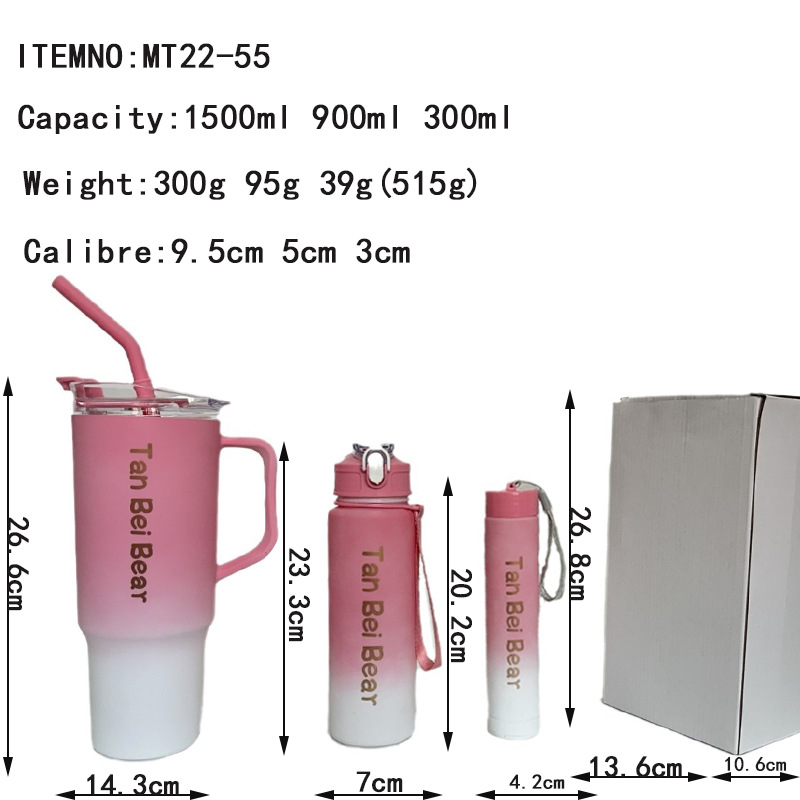 High appearance level PS plastic cup, gradient straw cup, new cross-border car cup, portable handle three-piece set, water cup Application Scenario