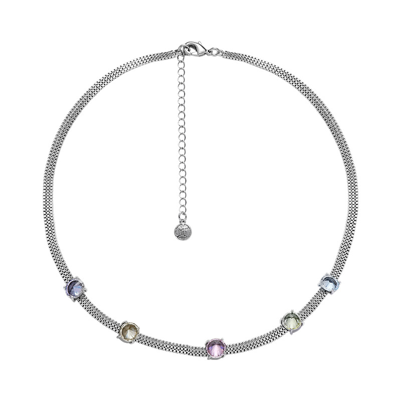 Wholesale of colorful gemstone necklaces, simple and niche hip-hop and hot girl style collarbone chains, elegant and high-end, versatile accessories Item Picture