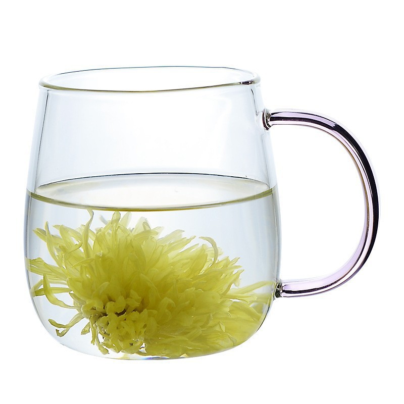 Simple office glass tea cups, transparent water cups, high borosilicate glass cups, single-layer cups, mushroom cups, glass cups with handles Item Picture