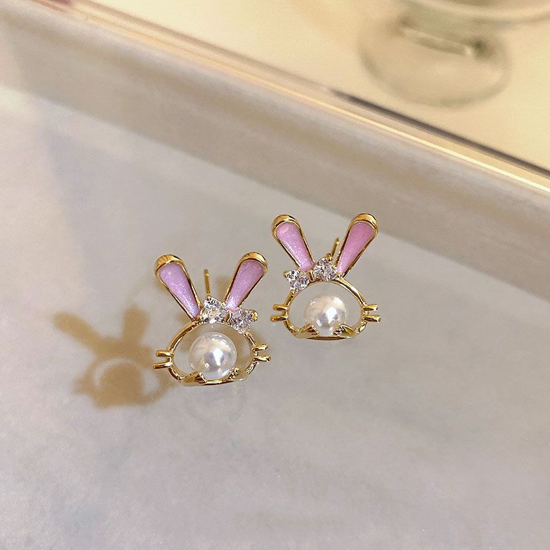 The 2025 new 925 silver needle diamond-encrusted pearl rabbit stud earrings are fashionable and stylish for women, with a versatile design sense Specification drawing