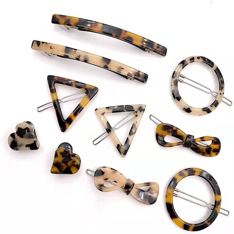 Korean InS-style hair clips, retro leopard print amber geometric bow, bangs, side clips, frog clips, Korean hair accessories Item Picture
