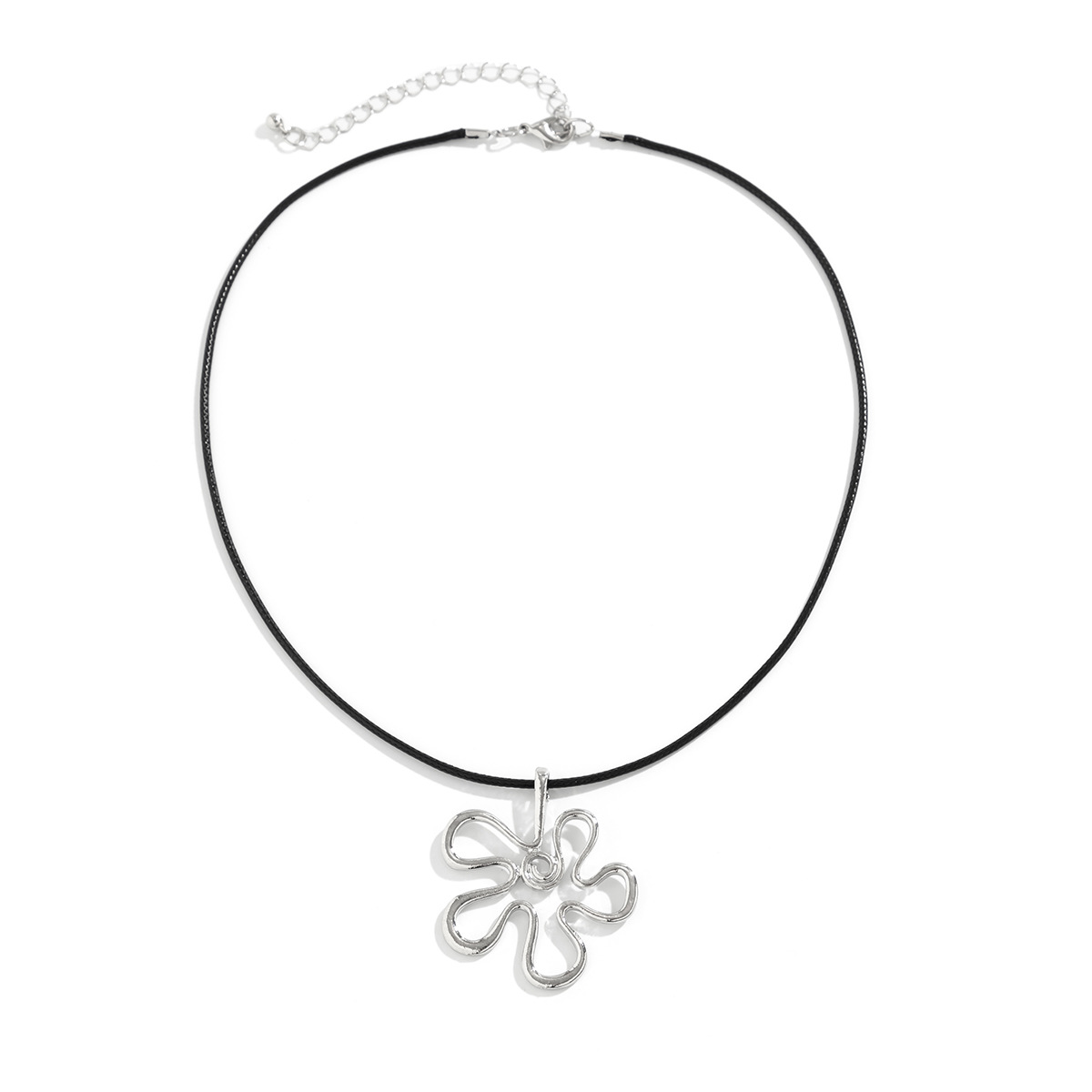 European and American cross-border accessories retro flower female personality black rope necklace niche hollowed-out flower versatile necklace Item Picture