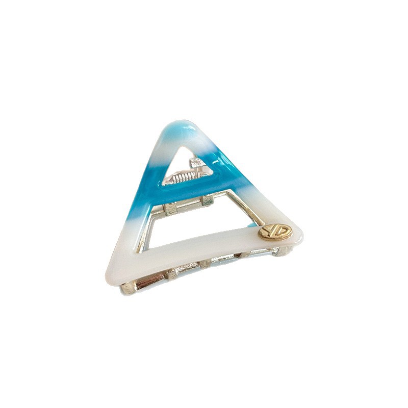 YD Korean version gold label acetic acid striped triangular grab clip, simple updo, semi-grab shark clip, personalized and high-end headwear Item Picture