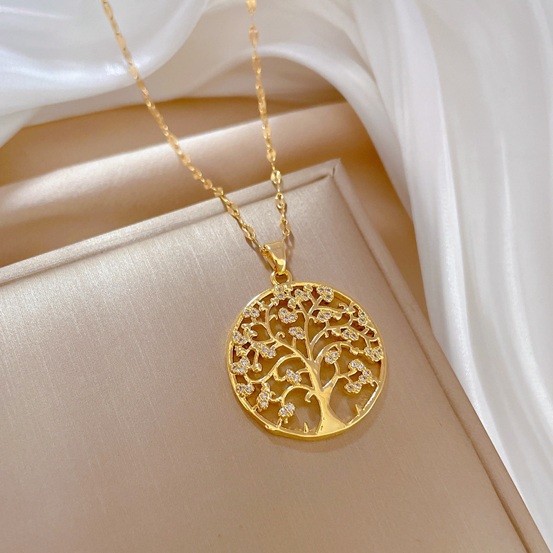 【 Titanium Steel 】 Circular Big Tree Light Luxury Cross-border Banquet Wedding necklace, versatile collarbone chain for female Internet celebrities, titanium steel chain Specification drawing