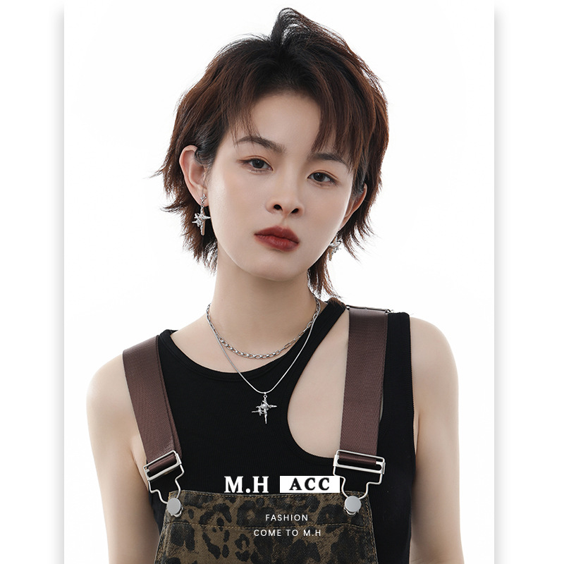 Original four-pointed star pearl necklace, non-fading, women's summer high-end collarbone chain, cold style, niche accessory wholesale details Picture