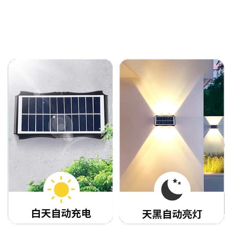 Cross-border solar outdoor wall-washing lights, waterproof wall lamps for fences, courtyard landscape, garden decoration, villa atmosphere spotlights Item Picture