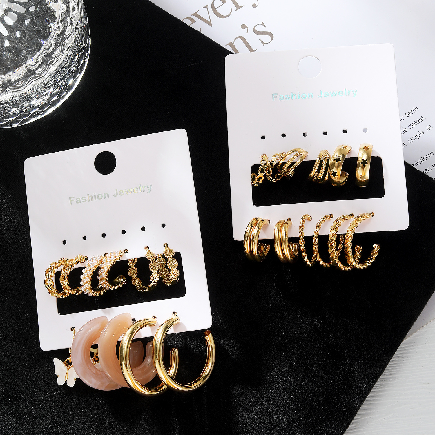 A new cross-border personalized metal twisted chain spiral ear ring and pearl earring women's set of 9 pieces Application Scenario