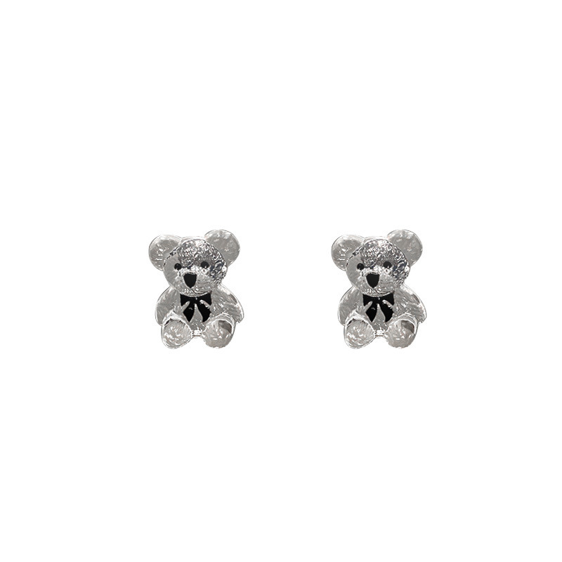 925 Silver Needle Dongdaemun Earring from South Korea, a unique transparent bear earring, is cute and stylish, with a trendy design Item Picture