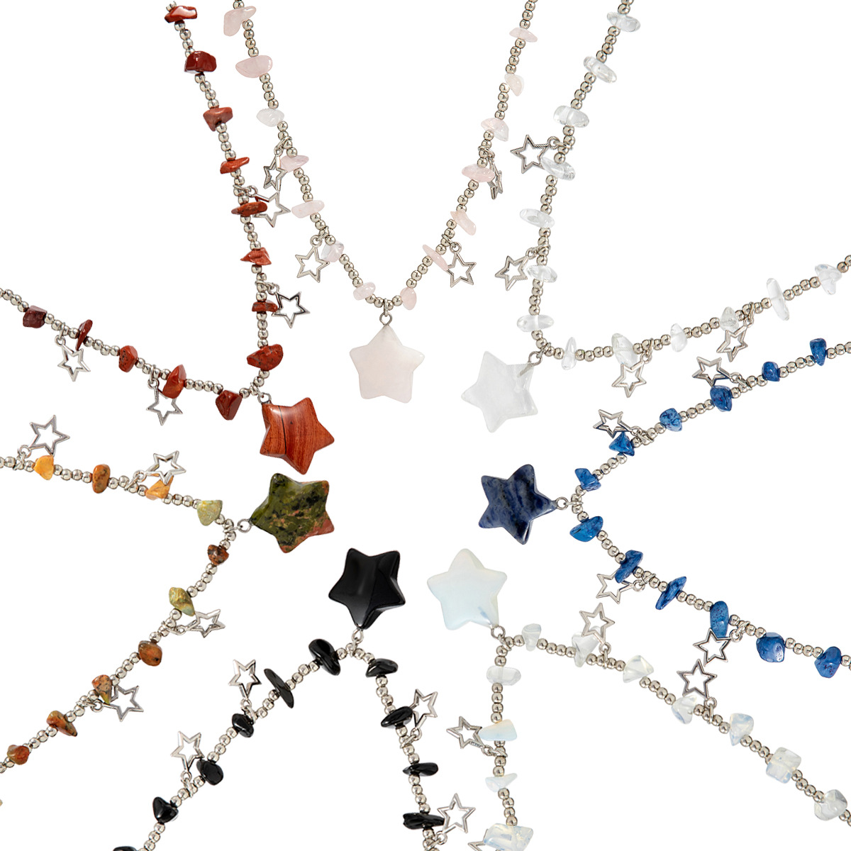 European and American cross-border jewelry, colorful irregular crushed stone beaded collarbone chain, country-style versatile short star necklace Application Scenario