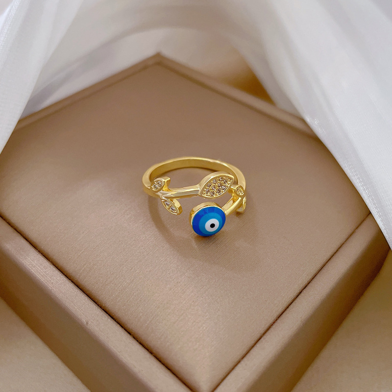 【 Real gold electroplating 】 Leaf-eye zircon fashionable slightly inlaid light luxury ring index finger ring, the same style as the Internet celebrity, cold style Specification drawing