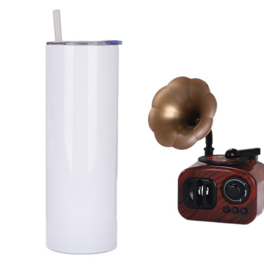 Cross-border 20oz straight cup, 304 stainless steel double-layer vacuum pure white insulated cup, sublimation car cup with straw Item Picture