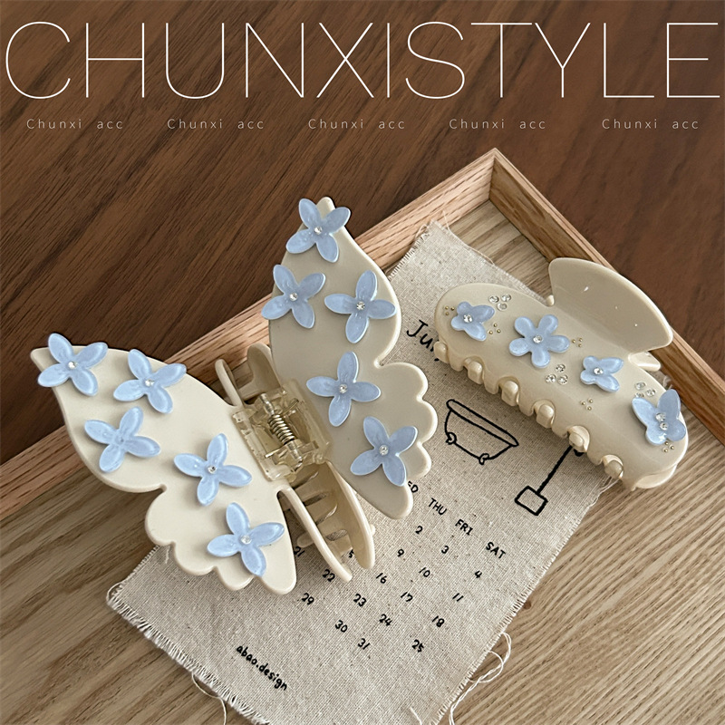 Korean-style butterfly acetate grabber women's flower hair clip with a high-end feel 2024 new back head updo shark clip hair accessory full figure